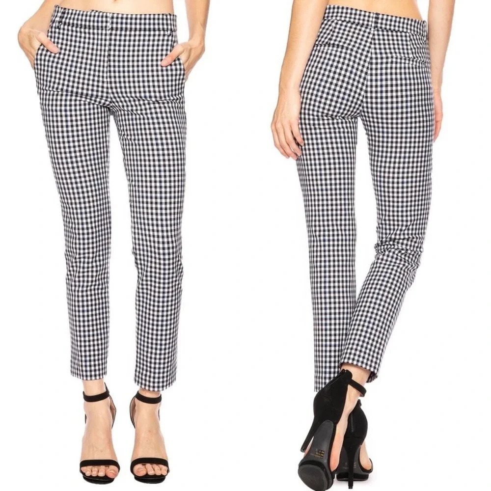 NWOT Tibi Beatle Gingham Cropped Pants Black White Blue Casual Women’s 4